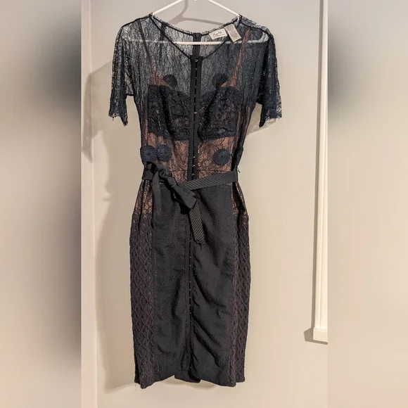 Byron Lars Sheer Black Lace Midi Dress - Picture 1 of 6